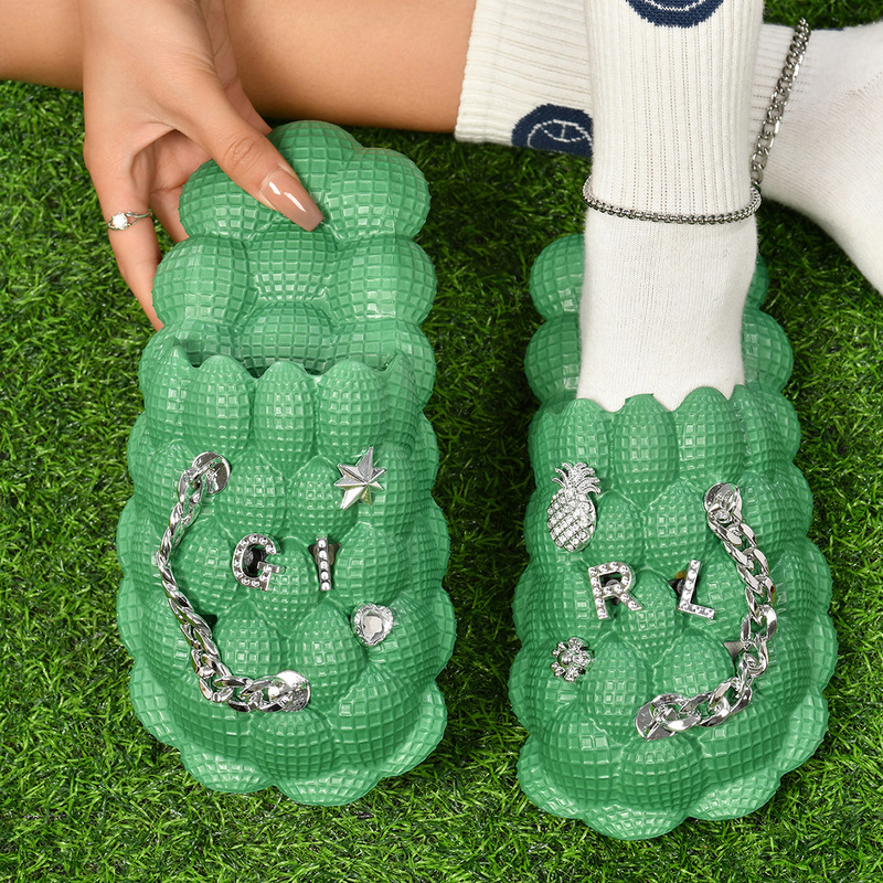 Europe and the United States cross-border ins sandals and slippers litchi shoes women's wrap shoes diy metal accessories hole shoes bubble shoes peanut shoes Europe and the United States cross-border ins sandals and slippers litchi shoes women's wrap shoes diy metal accessories hole shoes bubble shoes peanut shoes
