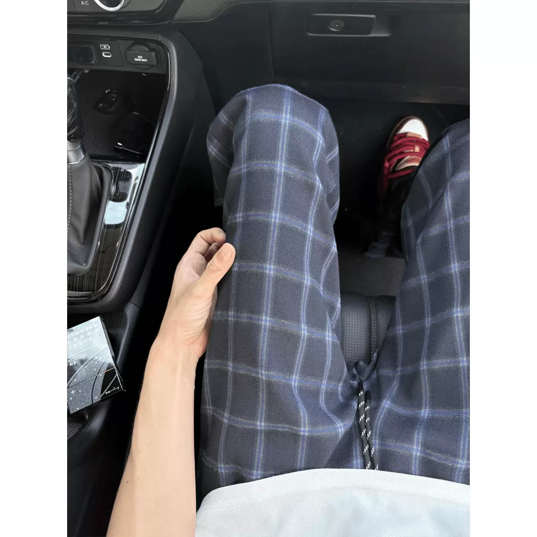 美式复古格子休闲裤子男2025夏季新款美式高街垂感阔腿运动长裤子