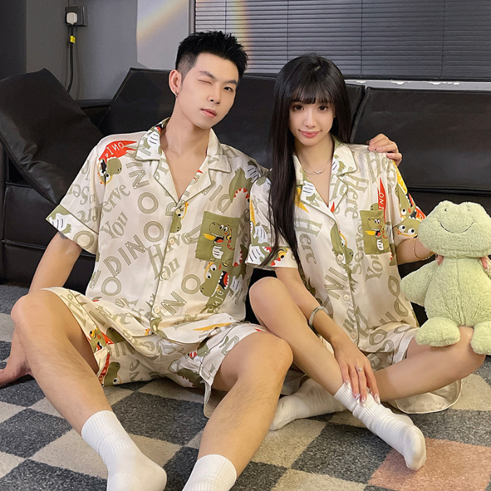 2025 nuevo pijama de pareja de verano de seda de hielo de manga corta para estudiantes lindos ropa de casa de hombre de seda