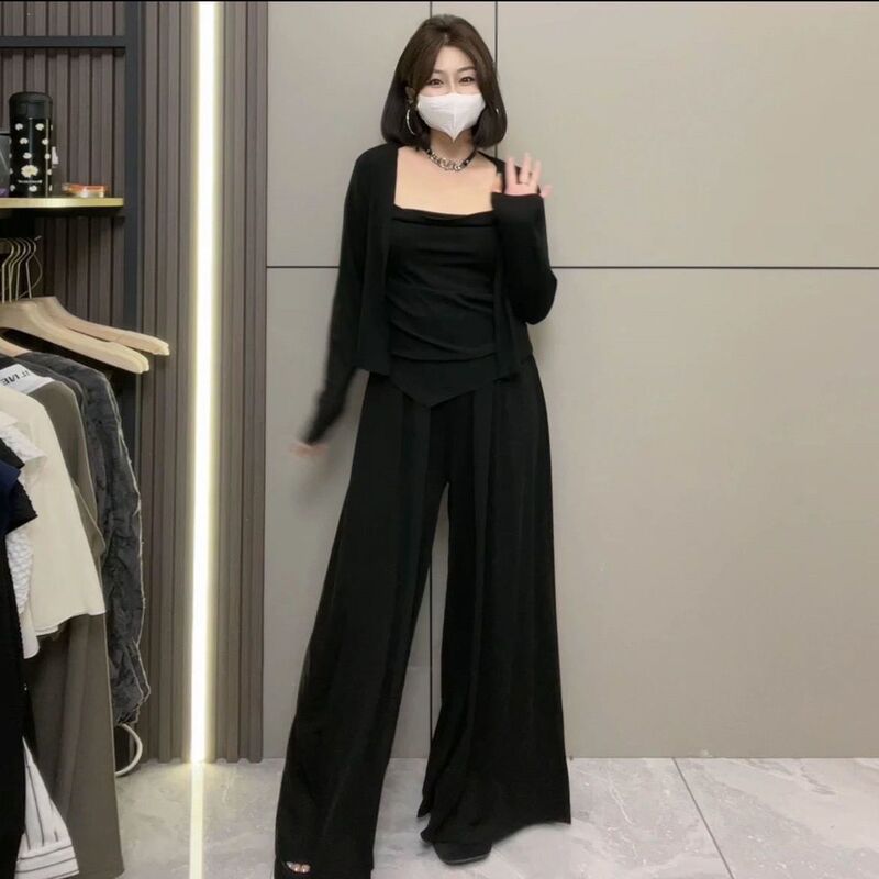 怠惰な気質のスーツのギャルのストラップの日焼け止めのカーディガンの上着の女性の夏の新型のハイウエストのカジュアルなスカートのズボンの3つのセット|undefined