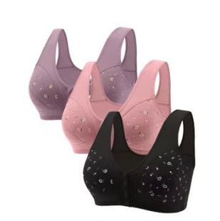 Middle-aged and elderly no steel ring mother underwear large chest small adjustable gathered bra bra bra (three pieces)