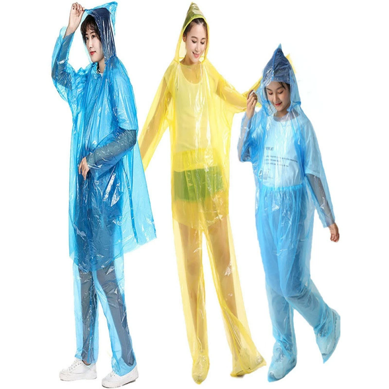 Одноразовый комплект плаща и дождевых штанов, утолщенное пончо для дождя, закрывающее все тело, для взрослых и детей, портативное для пеших прогулок и альпинизма.