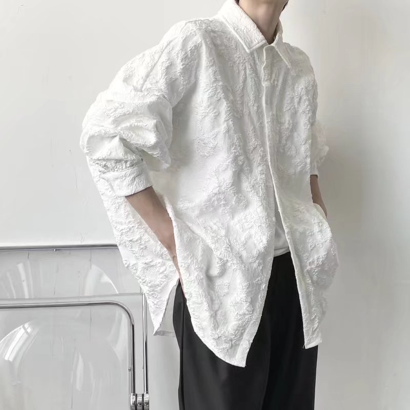秋の日本製レリーフジャカードデザインシャツ長袖ルーズレイジースタイルバットスリーブユニセックス半袖シャツ|undefined