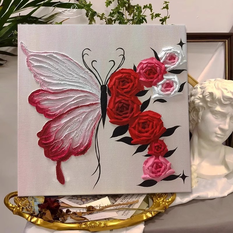 インスタイル蝶のテクスチャ油絵リビングルームテレビキャビネット装飾絵画デスクトップキャビネット絵画寝室のベッドサイド吊り壁画|undefined