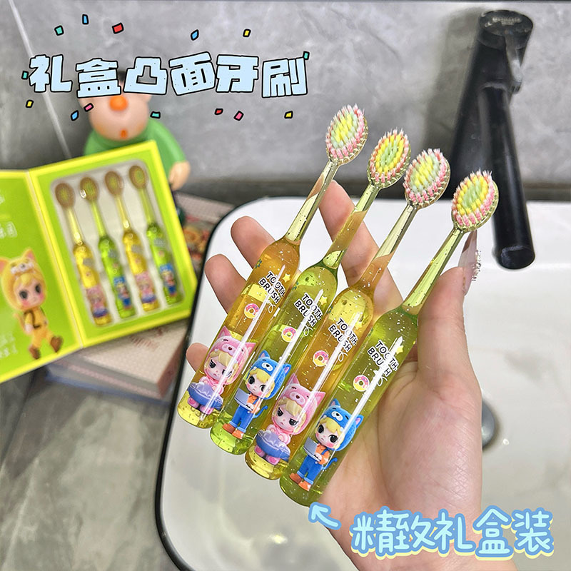 Gift Box Set of New Mountain-Shaped Convex Soft-Bristle Cartoon Children's Toothbrush for Ages 3-12, Baby's Teeth Cleaning and Protection