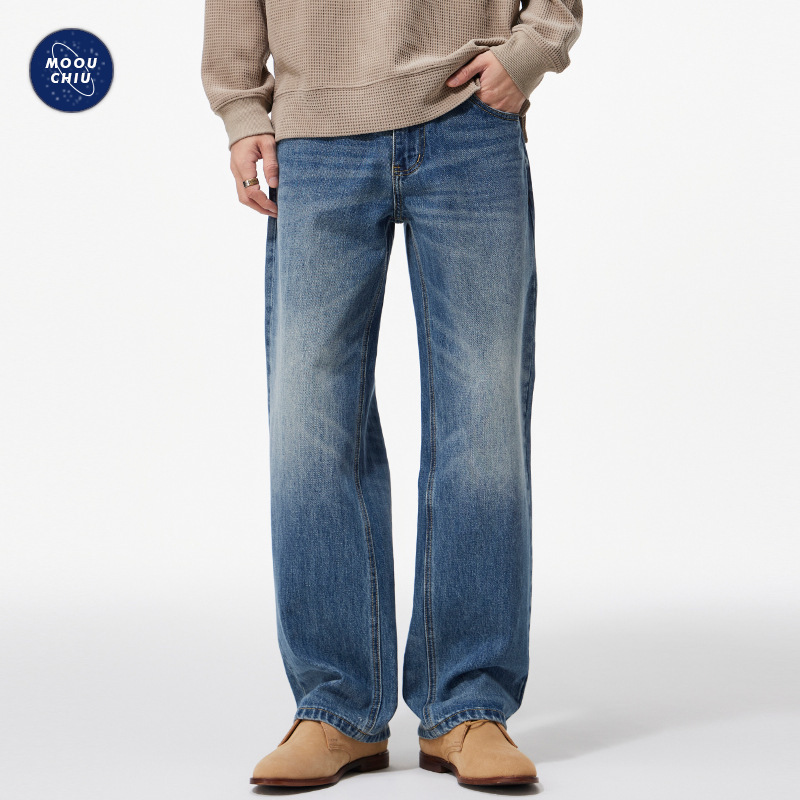 Muchiu Men's Clothing | American Commuting Cleanfit Straight-Leg Jeans Men's Loose Washed Cotton Retro Pants