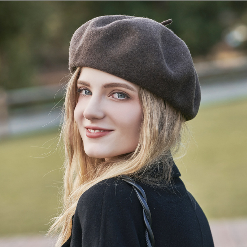 Boina de lana premium unisex para mujer, gorro de pintor vintage para otoño/invierno, gorro de vendedor de periódicos rosa_voghion.com
