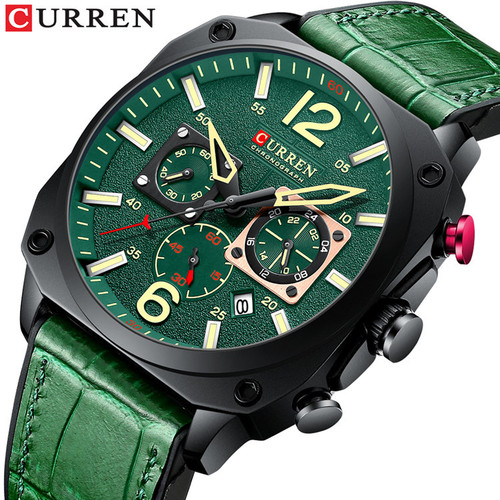 CURREN/Carren New Model 8398 Men's Fashion Waterproof Leather Strap Watch with 6-Hole Calendar Quartz