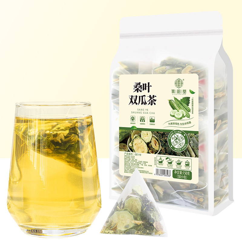 Qiaoyun Hall Mulberry Leaf Double Melon Tea 150g Volume Selling Triangle Bag Mulberry Leaf Balsam Pourd Wax Gourd Three Tea Bag