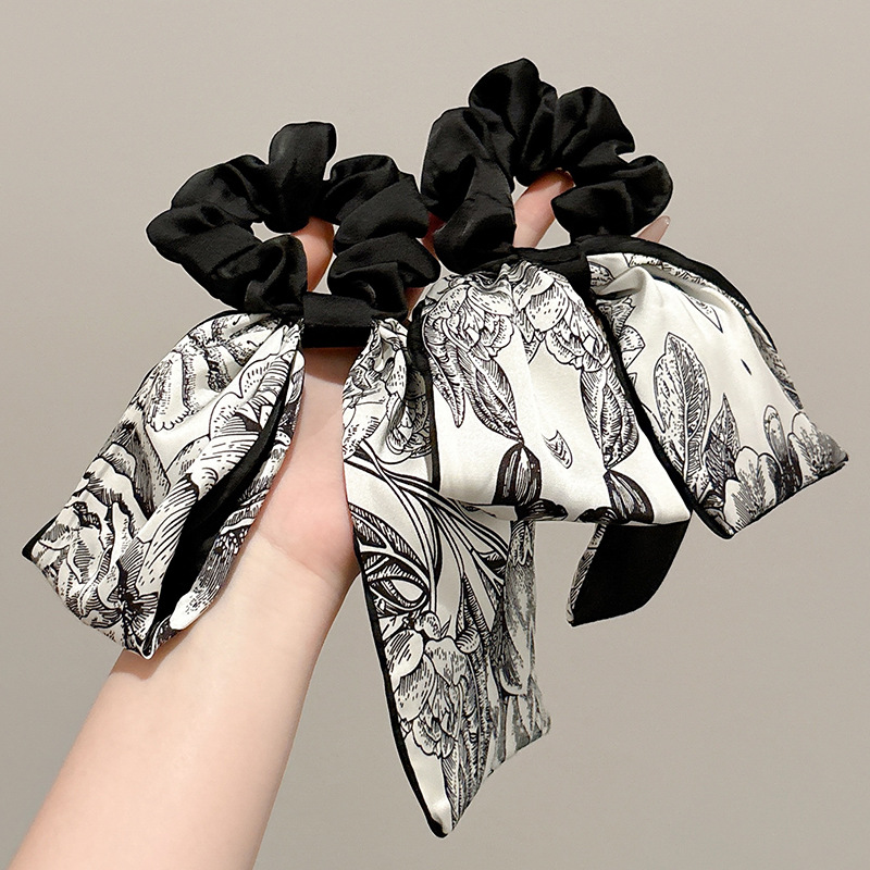 Nueva cinta de tinta china, bufanda de seda, anillo para el cabello, sentido de alto nivel femenino, cinta para el cabello, cuerda para el cabello, cuerda para el cabello, cola de caballo baja, cuerda para el cabello, accesorios para el cabello