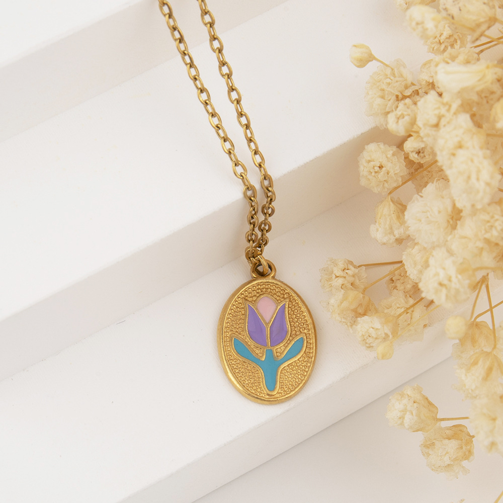 Stainless Steel Tulip Necklace With Gold Plating For Women_voghion.com