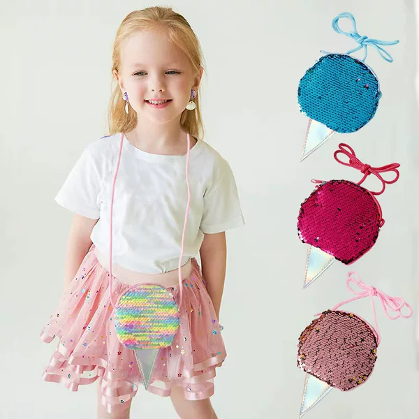 Sequin Ice Cream Shaped Children's Bag Kindergarten Activity Holiday Party Shoulder Crossbody Bag Small Coin Purse