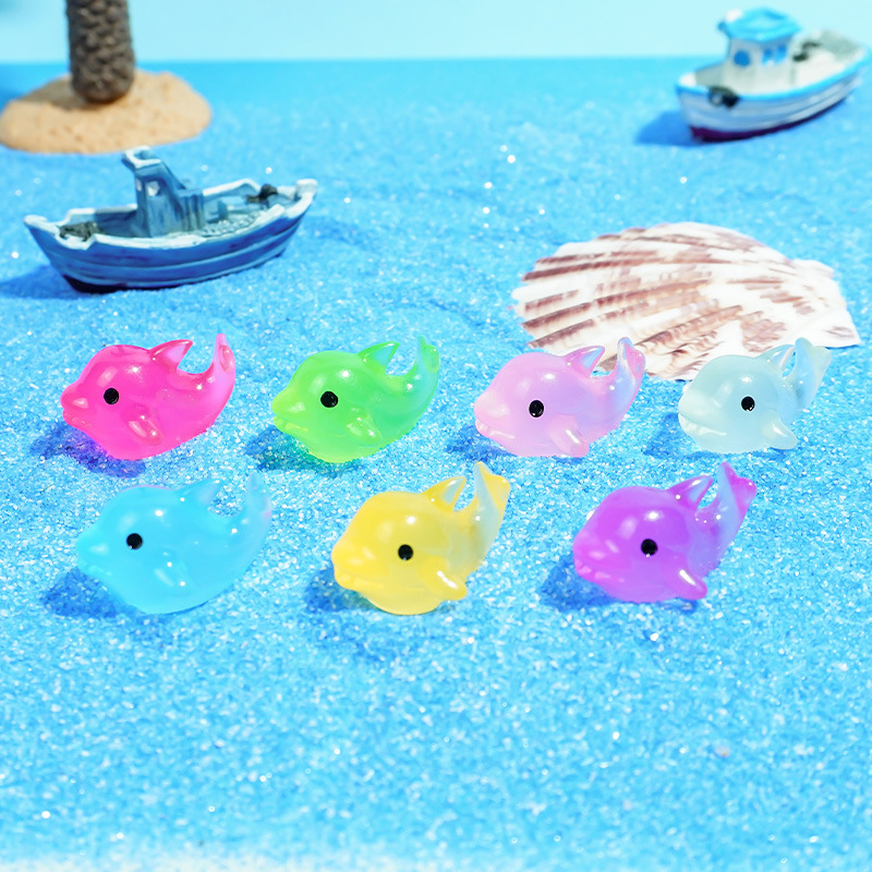 Micro paisaje creativo lindo luminoso colorido delfín acuario pecera accesorios de decoración de bricolaje mini adornos