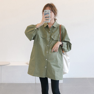 Autumn New Maternity Wear Korean Fashion Casual Loose Lapel Stylish Outer Wear Long Sleeve Shirt Coat Trendy 0854