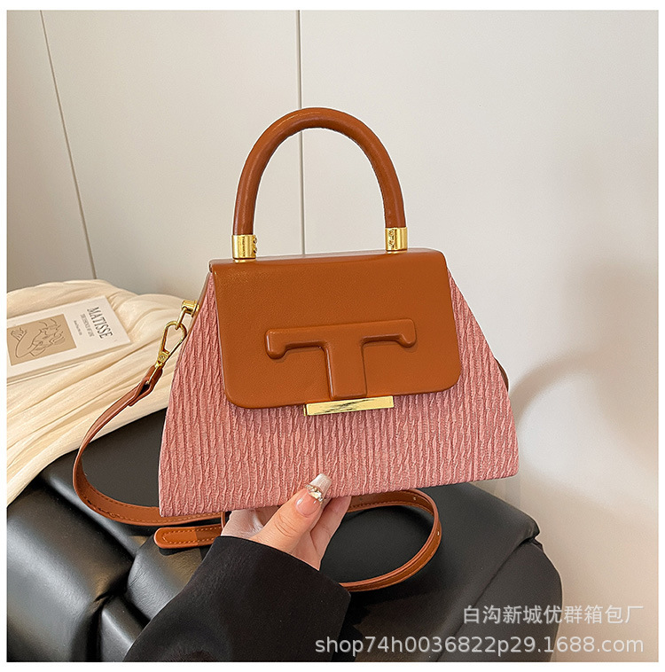 跨境高欧美复古级感撞色手提包时尚百搭拼接单肩包简约休闲斜挎包|undefined