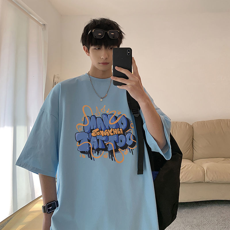 ZX Men's Cotton Short-sleeved T-shirt New Ins Niche oversize Loose Couple Korean Half-sleeved T-shirt Top