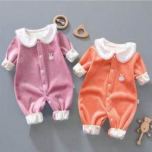 婴幼儿连体衣加绒春秋洋气女宝宝保暖衣内衣爬服新生儿秋冬季哈衣