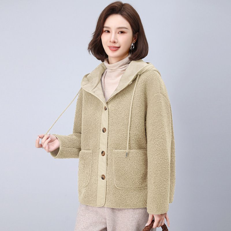 奶fufu连帽羊羔毛外套女秋冬2025新款韩版宽松设计感皮毛一体上衣|undefined