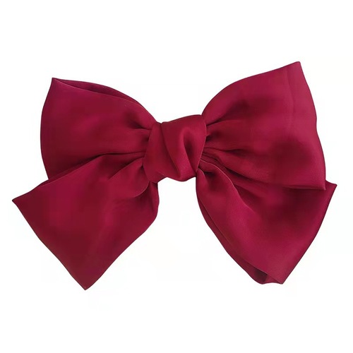 Korean-style red bow hair clip with large bow headband, satin bow hair clip with spring clip top clip