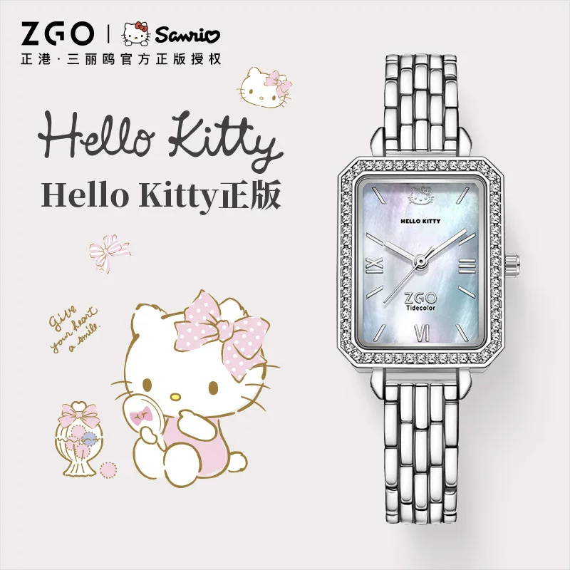 Официальные часы Hello Kitty, Sanrio, квадратные часы, кварцевые часы, городской стиль, стиль лёгкой роскоши