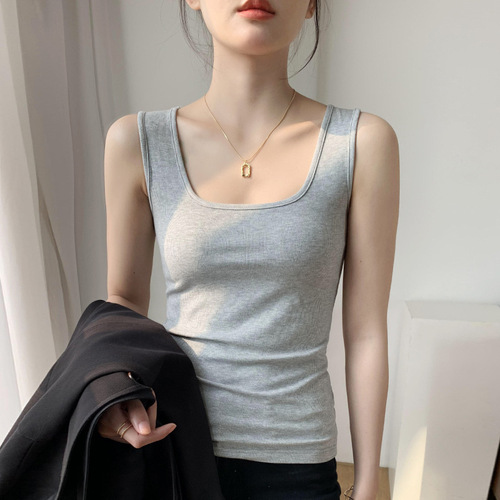 Women's Fashionable and Trendy Tank Top with Straps for Summer, Suitable for Layering, Body-Fitting Square Collar, Sleeveless Blouse