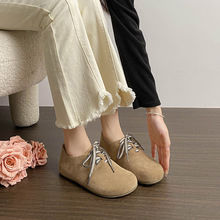 真皮复古系带平底勃肯鞋女加绒百搭一脚蹬休闲单鞋大码女鞋41到43