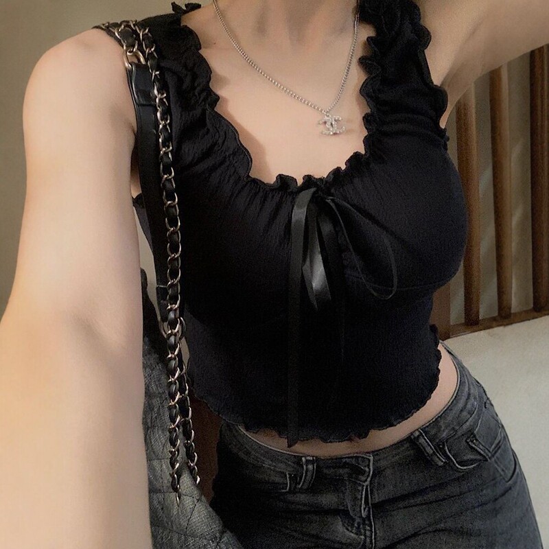 Pure Desire Ruffled Edge Camisole for Women, Summer Inner Wear or Outerwear, Slim Fit, Sexy Hot Girl Short Sleeveless Top Pure Desire Ruffled Edge Camisole for Women, Summer Inner Wear or Outerwear, Slim Fit, Sexy Hot Girl Short Sleeveless Top