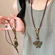 新中式民族风蝴蝶项链女波西米亚复古禅意毛衣链小众设计感脖颈链