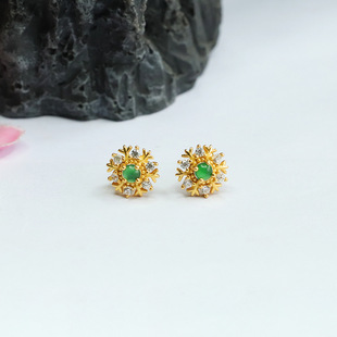 Xinyu S925 silver inlaid natural jade earrings Ice King green snowflake earrings factory wholesale FC3032006