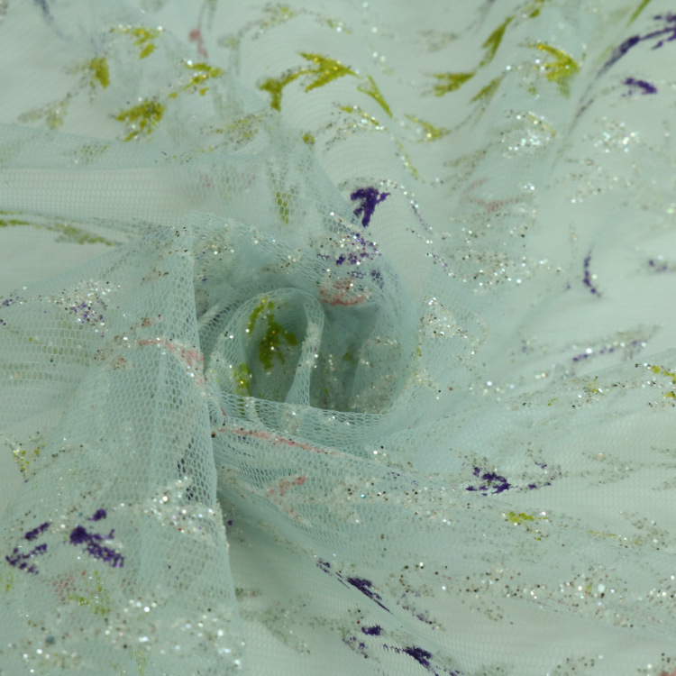 Hexagonal tela de malla en polvo fino agujero marca de agua hojas flores de boda brindis tela de vestido de cena stock