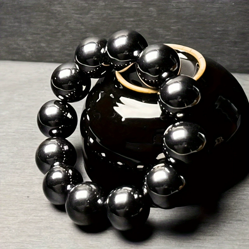 [I 67600 Black Obsidian Beaded Bracelet 天然乌金黑曜石手链]