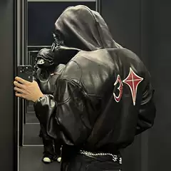 TC THUG CLUB™Xiaozhong Trendy Brand Design Sense Thickened Warm PU Hooded Leather Jacket Cotton-padded Jacket