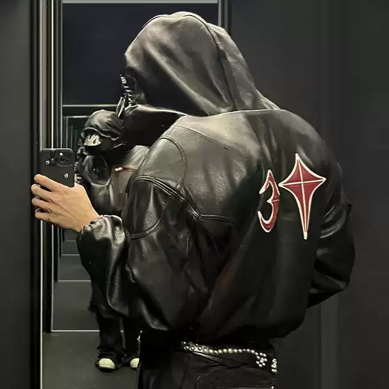 TC THUG CLUB™Xiaozhong Trendy Brand Design Sense Thickened Warm PU Hooded Leather Jacket Cotton-padded Jacket