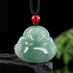 Natural a goods jadeite oil green Buddha big belly Buddha old material glutinous ice jade pendant women's jade pendant pendant wholesale