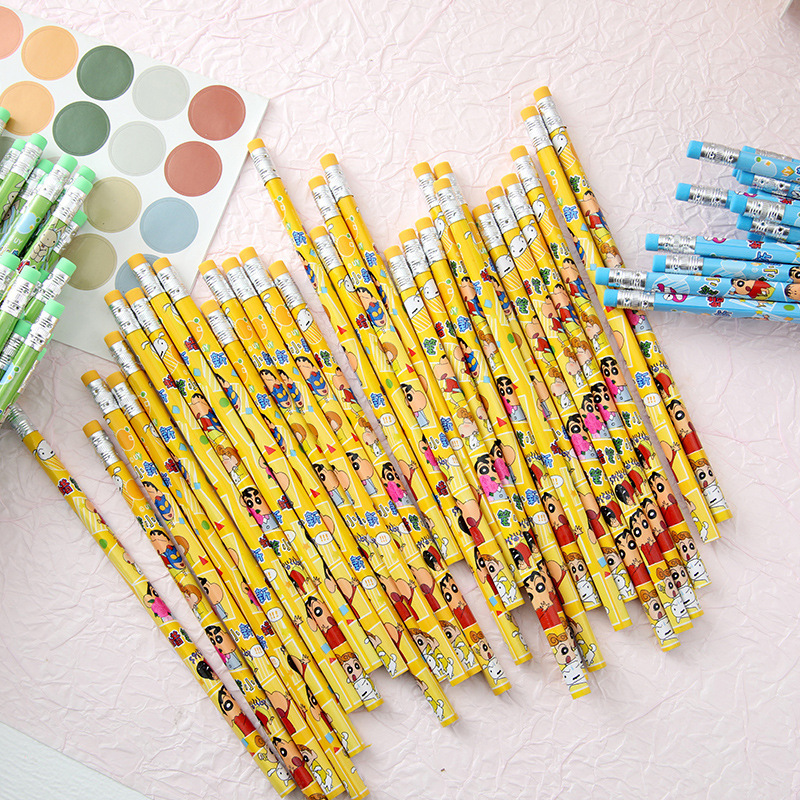Nuevo crayón para niños con lápiz de cabeza de piel con borradora de lápiz de madera 30 un barril de lápiz de escritura para estudiantes de primaria