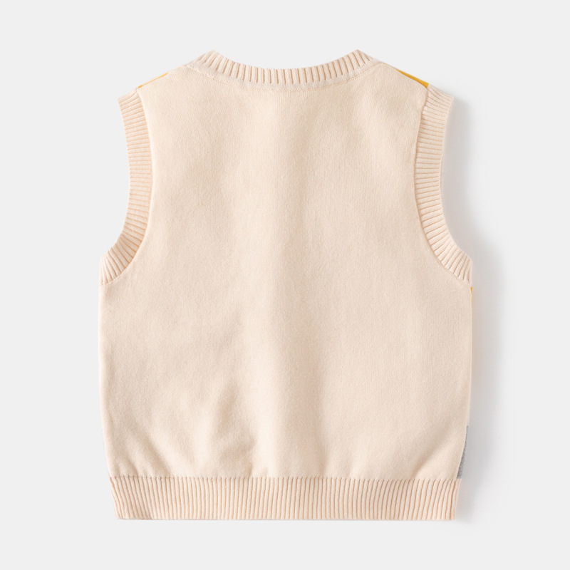 Chaleco con cuello en v para niños de algodón fino unisex_voghion.com