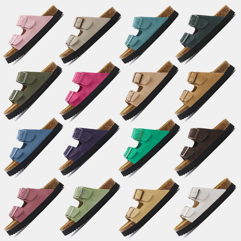 Birkenneth Shoes Cork Slippers Women's Thick Bottom Genuine Leather Outer Wear Birkenth Lazy All-Match Fashionable Arizona Sandals Birkenneth Shoes Cork Slippers Women's Thick Bottom Genuine Leather Outer Wear Birkenth Lazy All-Match Fashionable Arizona Sandals