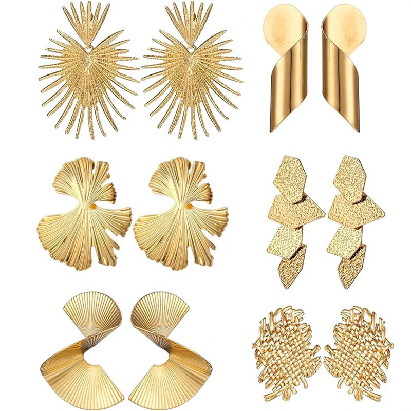 Personalized fashion earring combination Ginkgo biloba spiral earring 6 suit cross-border jewelry cold wind