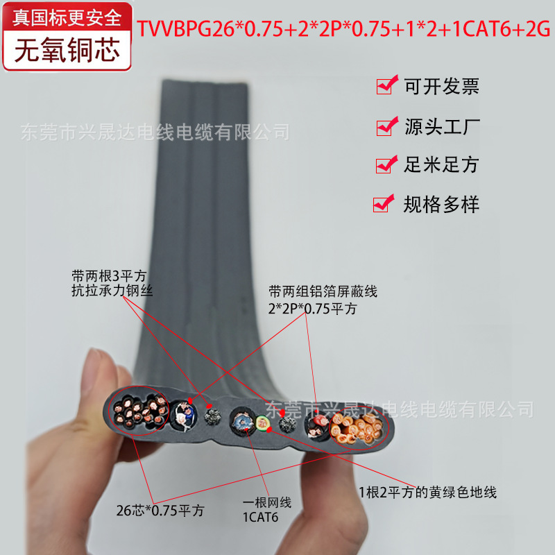 国标纯铜TVVBPG26芯+2组铝箔屏蔽线2根钢芯1根网线电梯随行电缆线