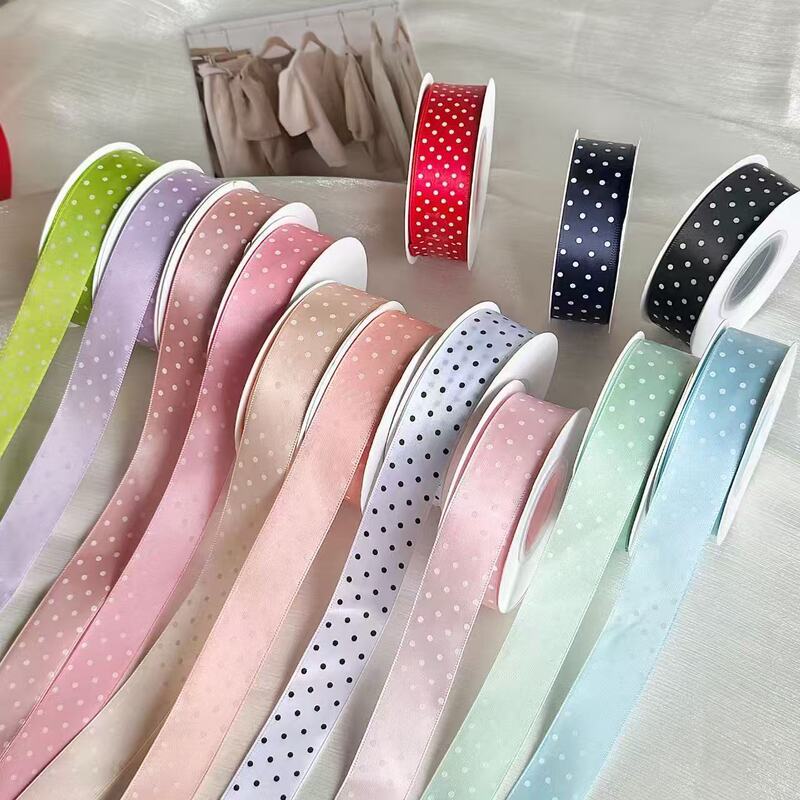 Solid color polka dot ribbon DIY accessories for hair clips and headwear, polka dot satin ribbon, decorative ribbon, packaging ribbon, direct from the manufacturer Solid color polka dot ribbon DIY accessories for hair clips and headwear, polka dot satin ribbon, decorative ribbon, packaging ribbon, direct from the manufacturer