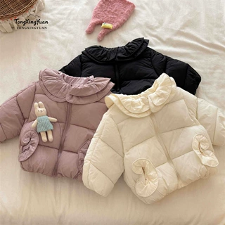 儿童加厚棉服2026秋冬季女童花边领夹棉加厚中小童可爱外套棉袄