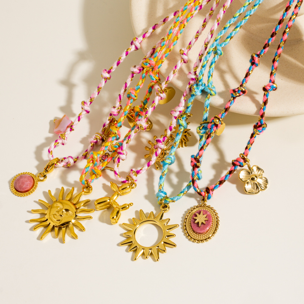 10g Weight PVD Coated Gold Plating Process PVD Coated Real Gold Plated Sun Star Heart Shape Rope Titanium Steel IG Style Waterproof Non Tarnish Rope Multi Charms Necklace