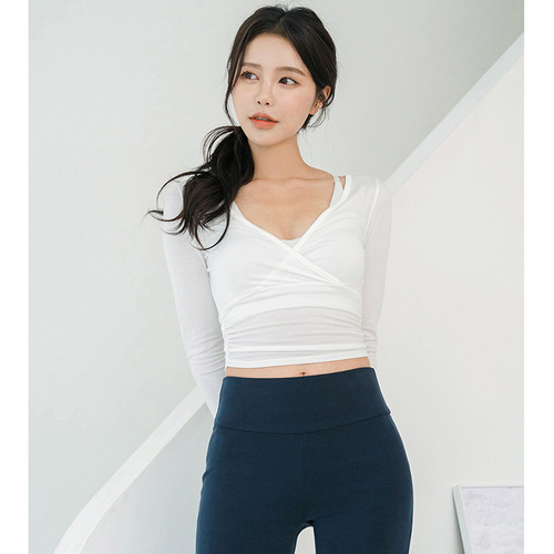  Cross-border New Yoga Wear Crossed Pleated Deep V Sexy Sports Fitness Top Breathable Quick-Drying Pilates Clothing