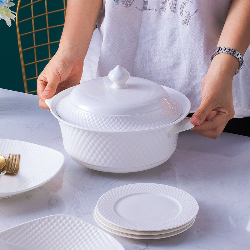 Костяная фарфоровая посуда на 38 предметов, 60 предметов Jingdezhen, керамическая посуда, чистая белая глазурь под цвет костяного фарфора, тарелки для дома
