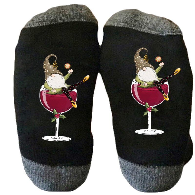Calcetines de algodón transfronterizos de otoño e invierno para hombres y mujeres copa de vino tinto personalizada calcetines casuales de media pantorrilla ins medias transpirables a juego de colores de moda al por mayor