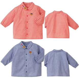 Children's Clothing Boys and Girls Cartoon Bear Plaid Long Sleeve Shirt with Baby's Hair