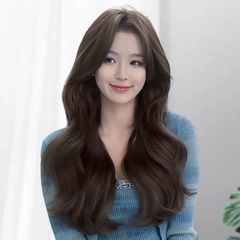 Cheng Ming Wig for Women, Natural Black Long Curly Hair, Middle Part with Eight-Point Bangs, Big Wavy and Relaxed Curls, Summer New Arrival, Full Head Cover