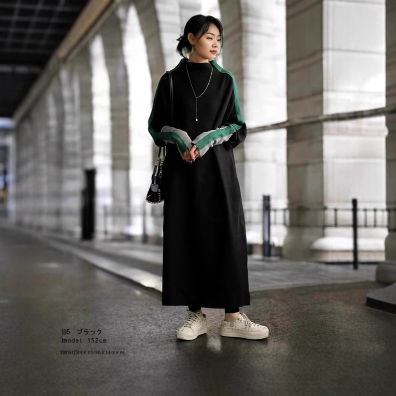 True original single foreign trade! Feeling luminous popularity 2024 Japanese expensive color patchwork sweater dress