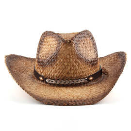 亚马逊ebay跨境欧美西部爵士帽 卷边大沿拉菲草帽 帽子厂家批发