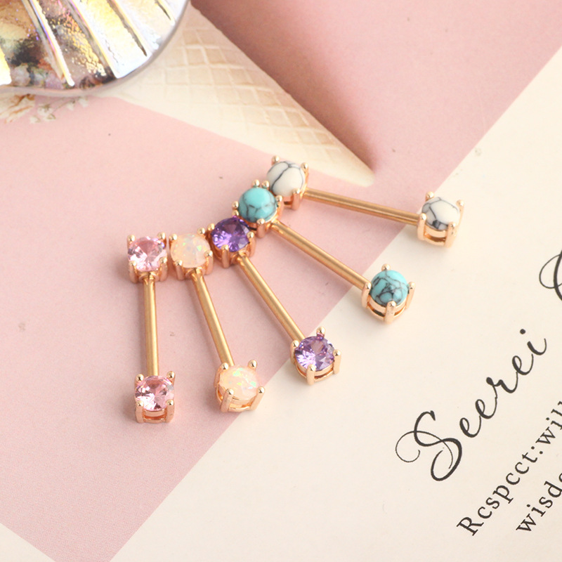 New Stainless Steel Zircon Nipple Ring Nipple Nail Heart-Shaped Electroplated Nipple Jewelry Rose Gold detail image 7